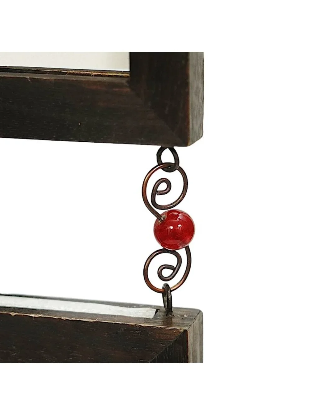PIER 1 IMPORTS Triple Wall Frame Brown Wood Red Beads Boho Decor Hanging